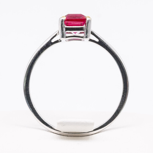 Rectangular Cut Solitaire Pink Zircon Stone Set on Silver and Rhodium