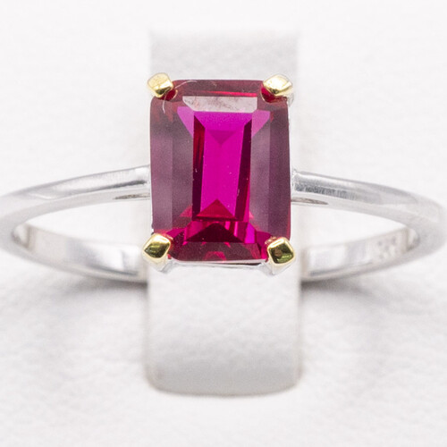 Rectangular Cut Solitaire Pink Zircon Stone Set on Silver and Rhodium