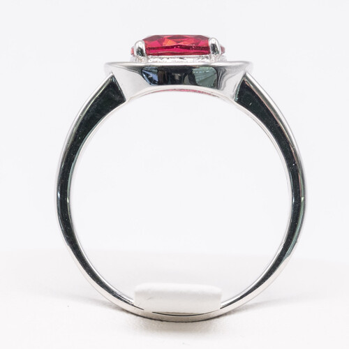 Halo Set Pink Tourmaline on Silver and Rhodium