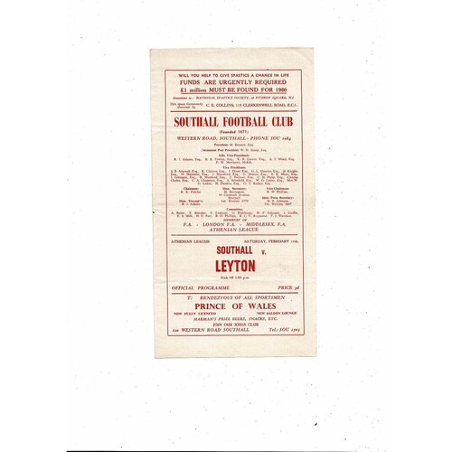 1960/61 Southall v Leyton Athenian League Football Programme