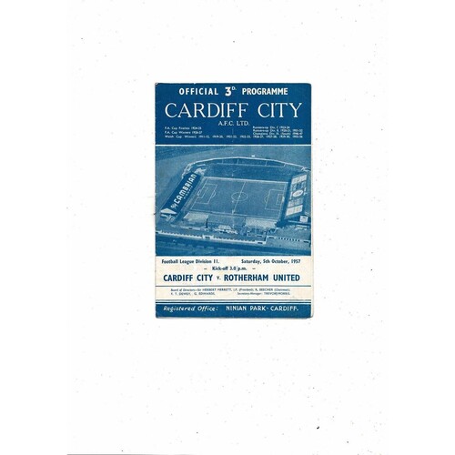 1957/58 Cardiff City v Rotherham United Football Programme