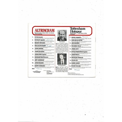 Altrincham v Tottenham Hotspur FA Cup Replay Football Programme 1978/79 @ Man City