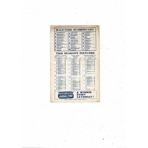 Manchester City v Burnley Central League Football Programme 1958/59