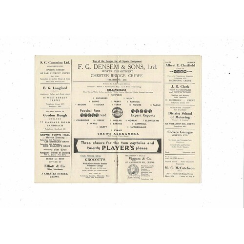 1958/59 Crewe Alexandra v Gillingham Football Programme