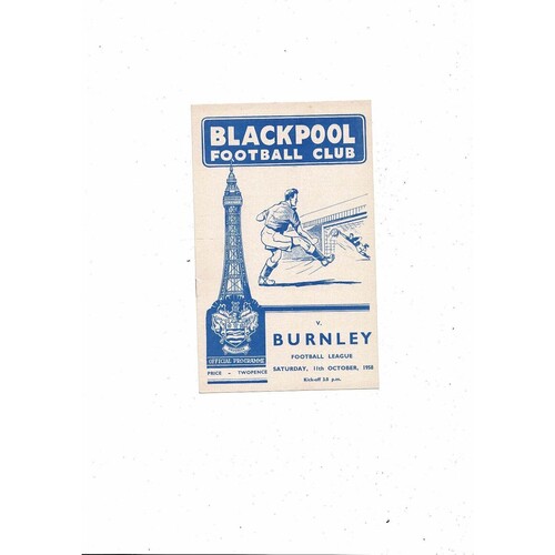 1958/59 Blackpool v Burnley Football Programme