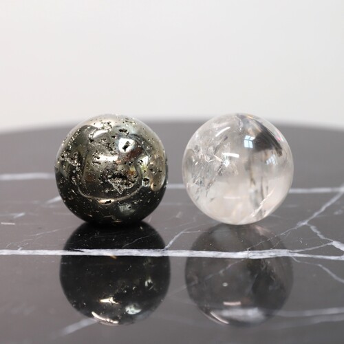 Lemurian Quartz and Pyrite Sphere Gift Set