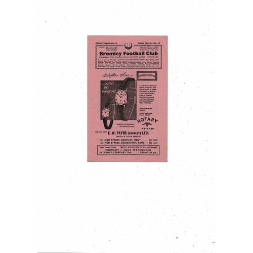 1963/64 Bromley v Ashford Town Kent Senior Cup Football Programme