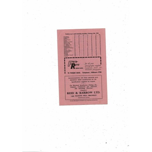 1963/64 Bromley v Ashford Town Kent Senior Cup Football Programme