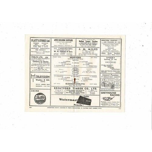 1953/54 Brentford v Oldham Athletic Football Programme
