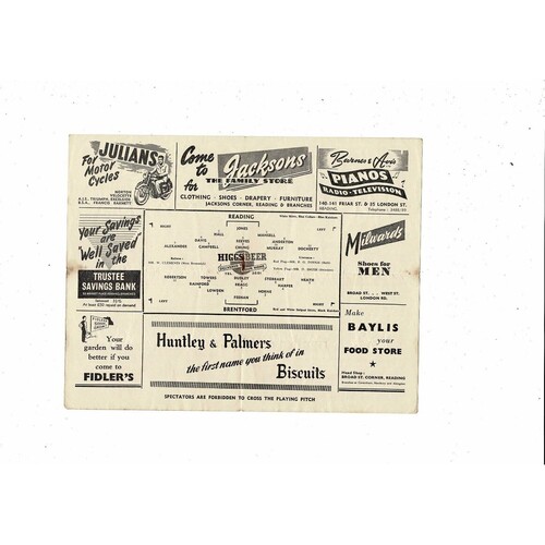 1954/55 Reading v Brentford Football Programme