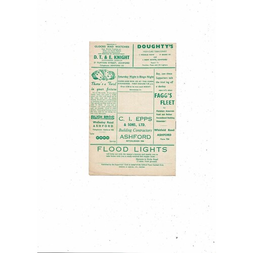 1962/63 Ashford Town (Kent) v Burton Albion Southern League Football Programme