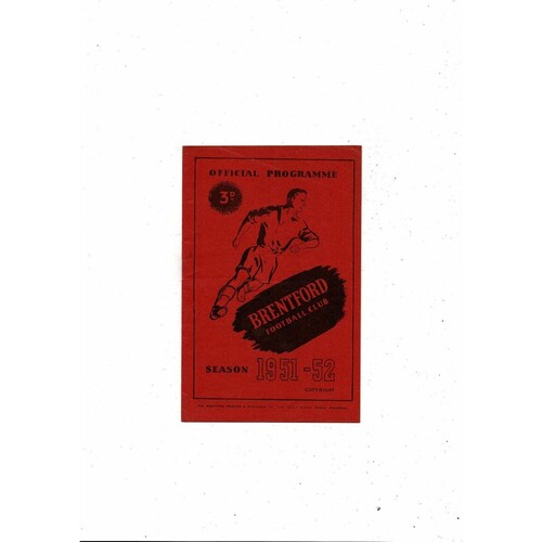 1951/52 Brentford v Sheffield Wednesday Football Programme