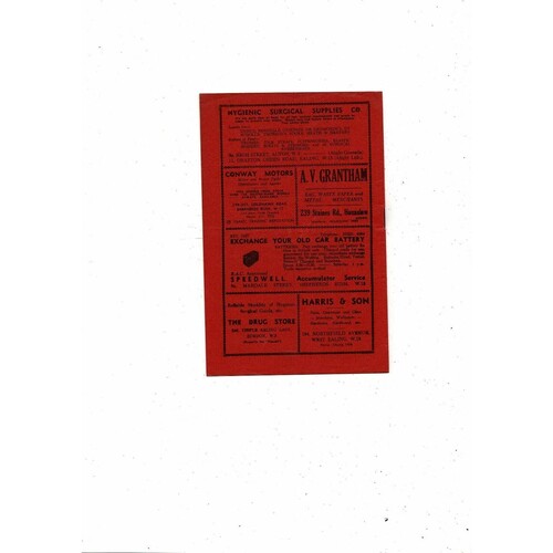 1951/52 Brentford v Sheffield Wednesday Football Programme