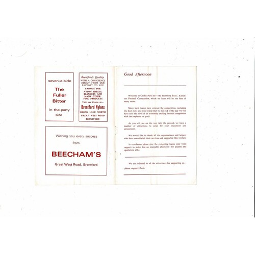 Brentford Sixes Knockout Competition Football Programme @ Brentford 1972/73