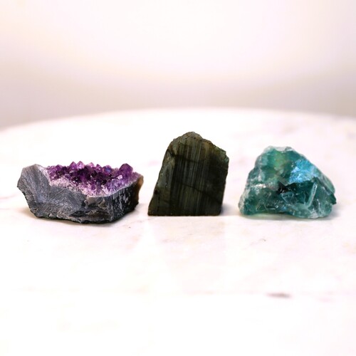 Labradorite, Fluorite & Amethyst Geode Set