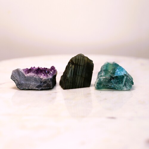 Labradorite, Fluorite & Amethyst Geode Set