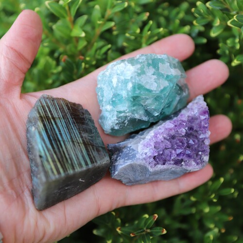 Labradorite, Fluorite & Amethyst Geode Set