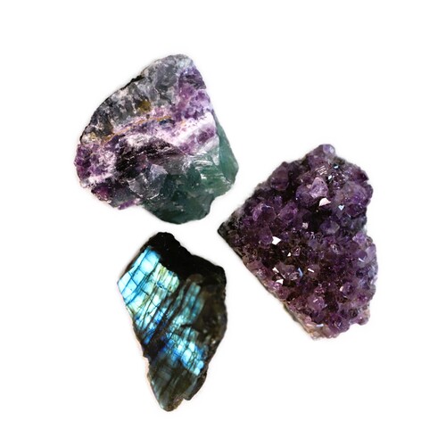 Labradorite, Fluorite & Amethyst Geode Mini Set