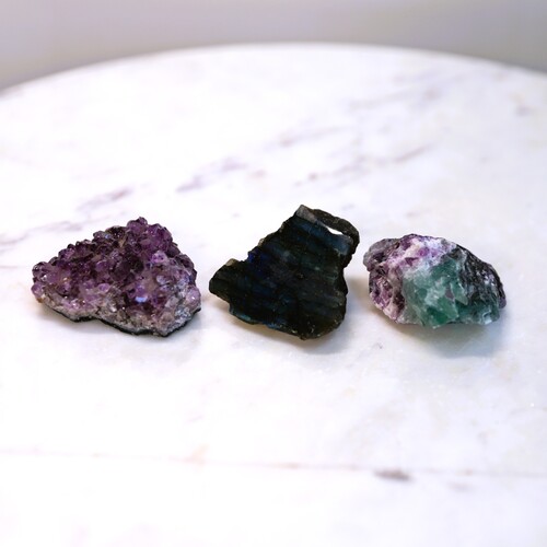 Labradorite, Fluorite & Amethyst Geode Mini Set