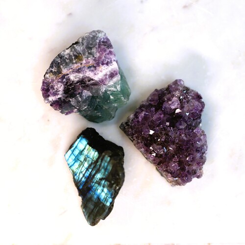 Labradorite, Fluorite & Amethyst Geode Mini Set