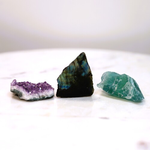 Labradorite, Fluorite & Amethyst Geode Mini Set