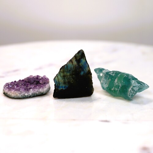 Labradorite, Fluorite & Amethyst Geode Mini Set