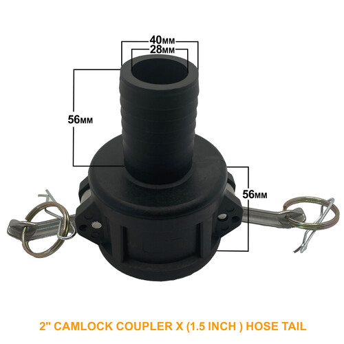 2" Camlock Coupler x 1.5 inch Hose Tail
