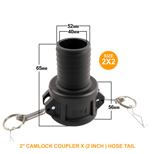 2" Camlock Coupler x 2 inch Hose Tail