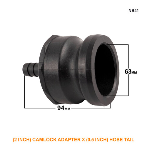 Camlock Adapter (2 inch) x (0.5 inch) Hose Tail