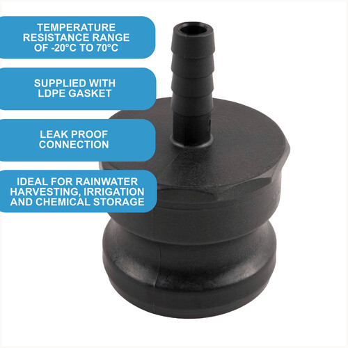 Camlock Adapter (2 inch) x (0.5 inch) Hose Tail