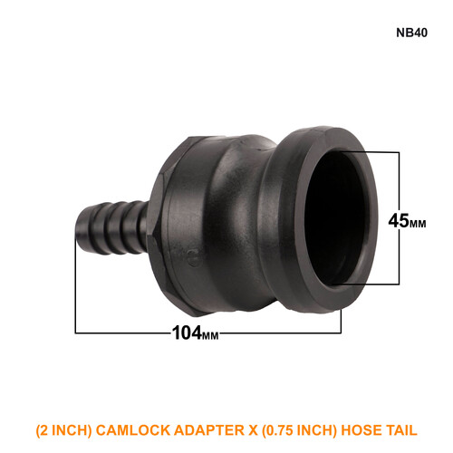 Camlock Adapter (2 inch) x (0.75 inch) Hose Tail