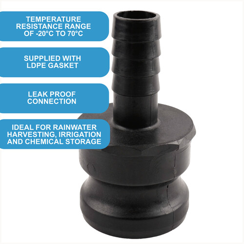 Camlock Adapter (2 inch) x (1 inch) Hose Tail