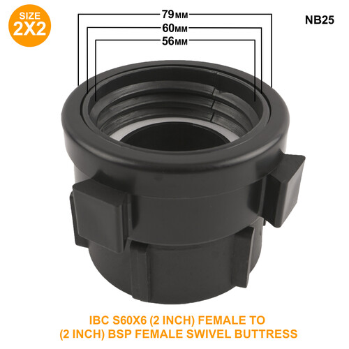IBC S60x6 (2 inch) Female to (2 inch) BSP Female Swivel Buttress
