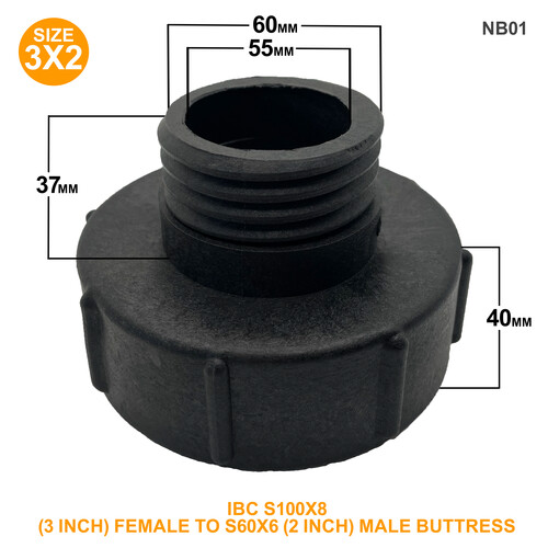 IBC S100x8 (3 inch) Female to S60x6 (2 inch) Male Buttress