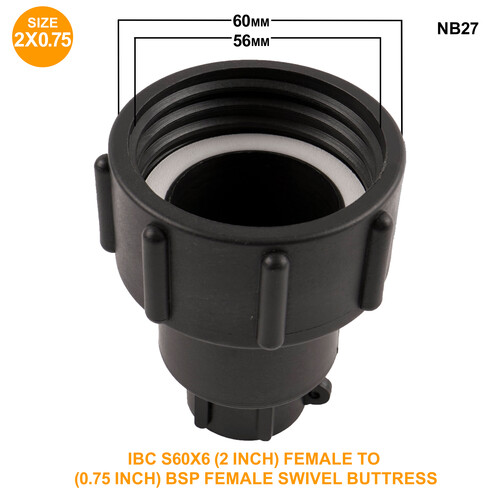 IBC S60x6 (2 inch) Female to (0.75 inch) BSP Female Swivel Buttress