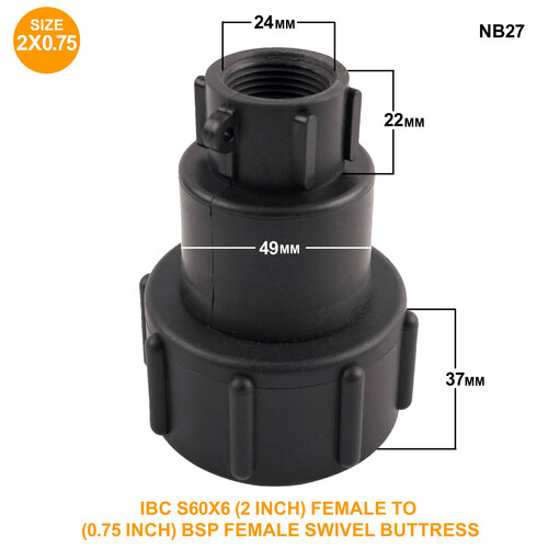 IBC S60x6 (2 inch) Female to (0.75 inch) BSP Female Swivel Buttress