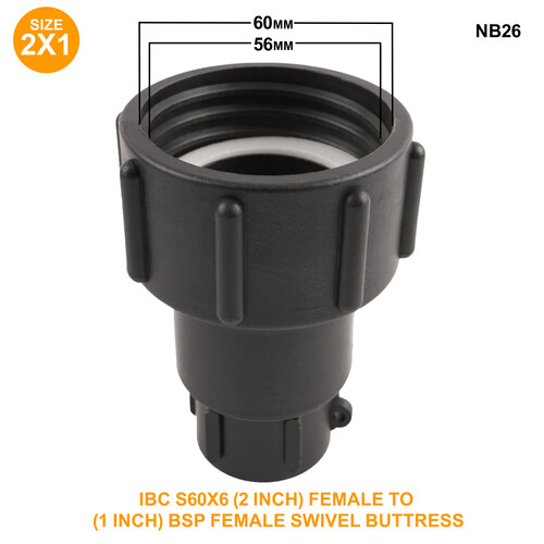 IBC S60x6 (2 inch) Female to (1 inch) BSP Female Swivel Buttress