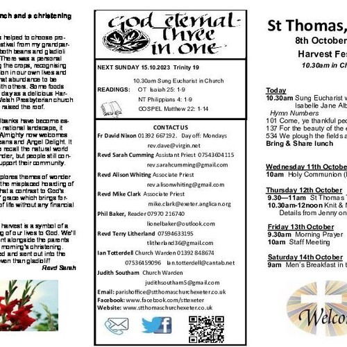 Pew Sheet | The Parish of St Thomas, Exeter