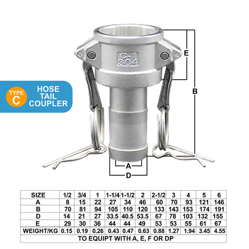 Stainless Steel Hose Tail Coupler SS316