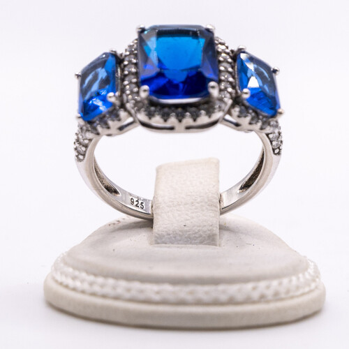 Trilogy Blue Zircon Stone Set on Silver and Rhodium