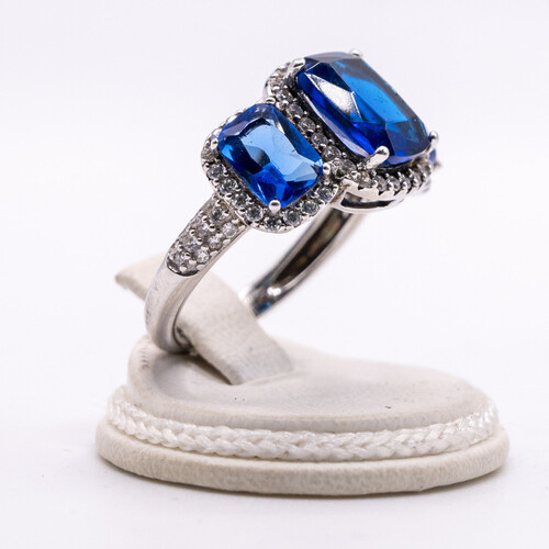 Trilogy Blue Zircon Stone Set on Silver and Rhodium