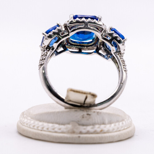 Trilogy Blue Zircon Stone Set on Silver and Rhodium