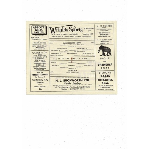 1963/64 Canterbury City v Ashford Southern League Football Programme