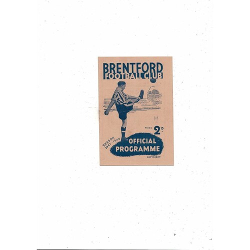 1947/48 Brentford v Bury Football Programme