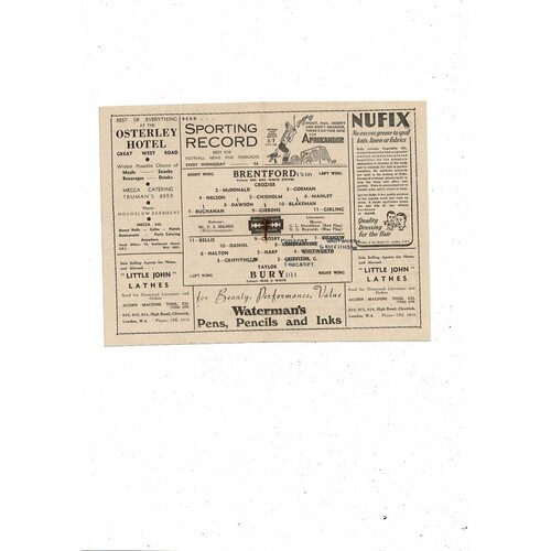 1947/48 Brentford v Bury Football Programme