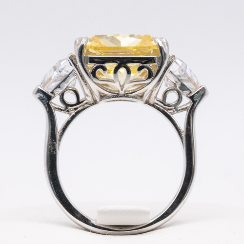 Yellow Moissanite Stone Set on Silver and Rhodium