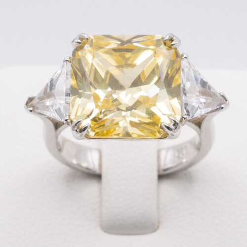 Yellow Moissanite Stone Set on Silver and Rhodium
