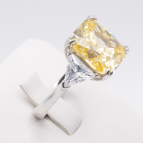 Yellow Moissanite Stone Set on Silver and Rhodium
