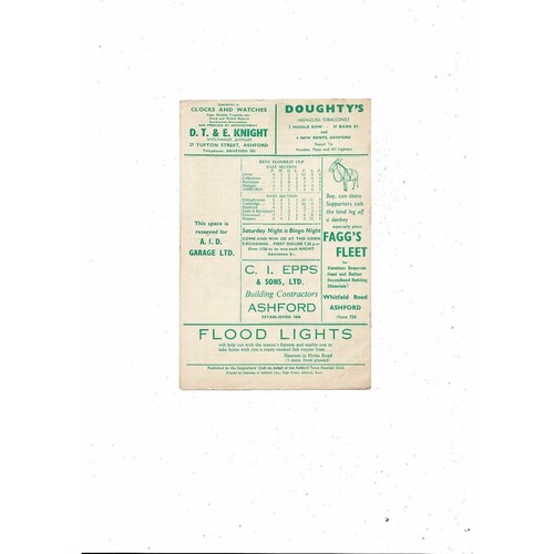 1963/64 Ashford Town (Kent) v Barry Southern League Football Programme