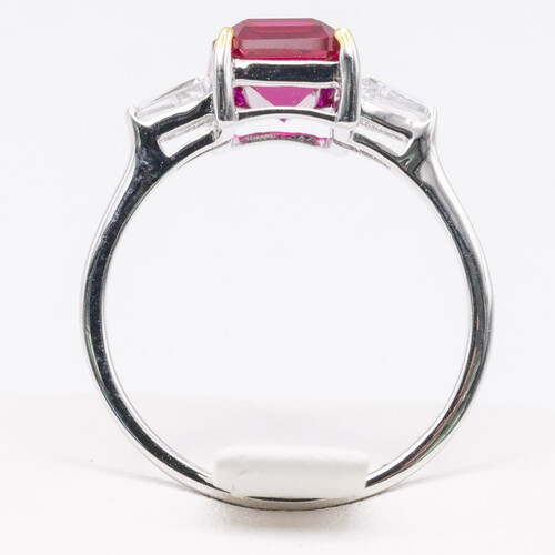 Rectangular Cut Pink Zircon Stone Set on Silver and Rhodium